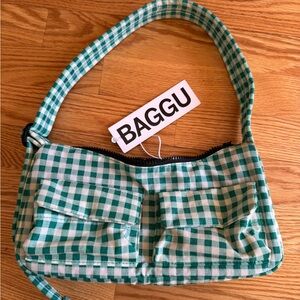 Baggu Green Gingham Cargo Shoulder Bag